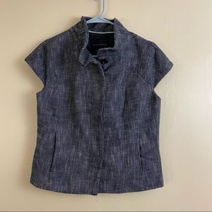 Banana Republic Short Cap Sleeve Peplum Blazer Size 8 Brown White Tweed